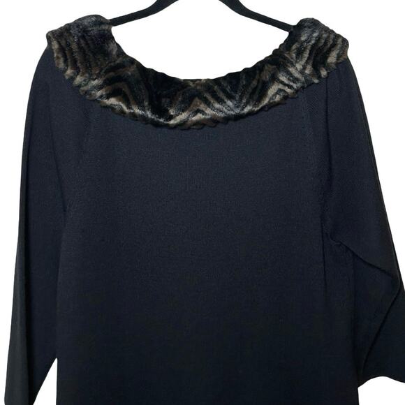 Nina Leonard Women’s Wool Blend Faux Fur Sweater Dress Black Size XL - Picture 6 of 8
